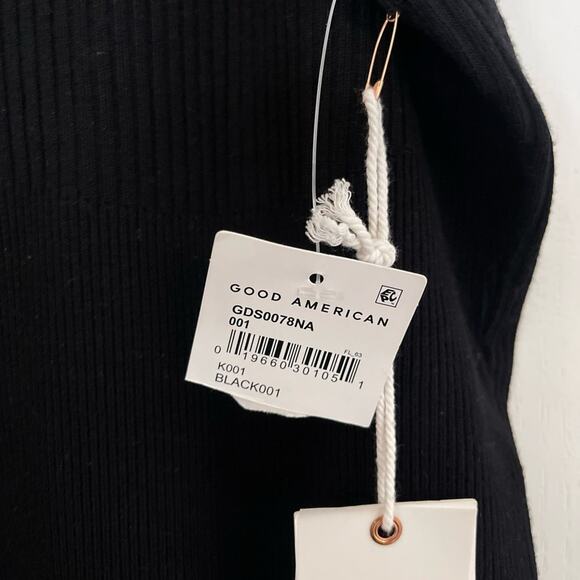 Good American Bold Shoulder Cutout Rib Black Body-con Dress 4X - Picture 4 of 6